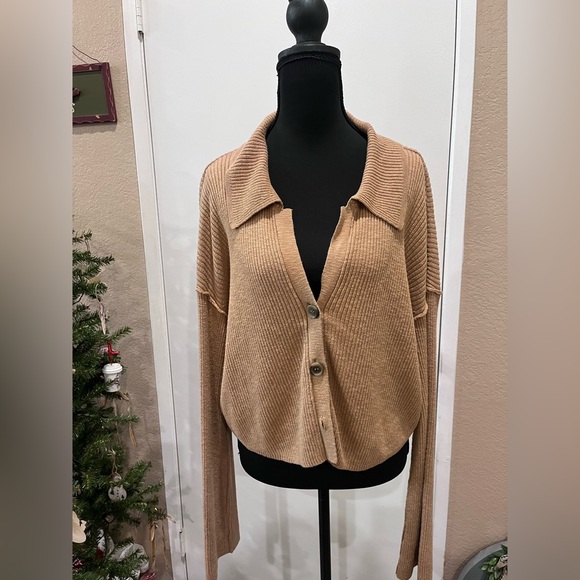 Free People Camel Ribbed Cardigan - Picture 4 of 10